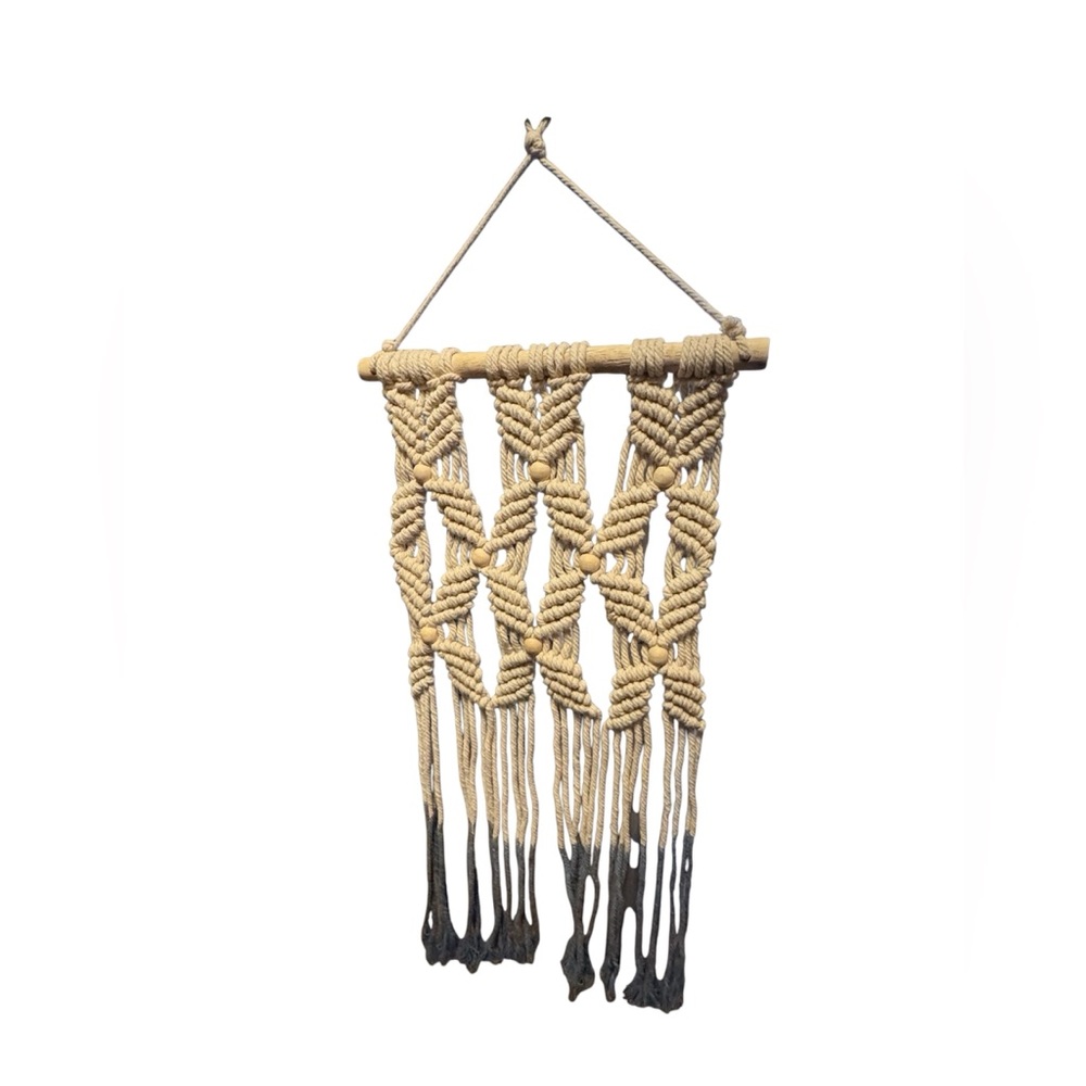 Boho Macramé Wall Hanging Neutral Fiber Art Wooden Beads Decor